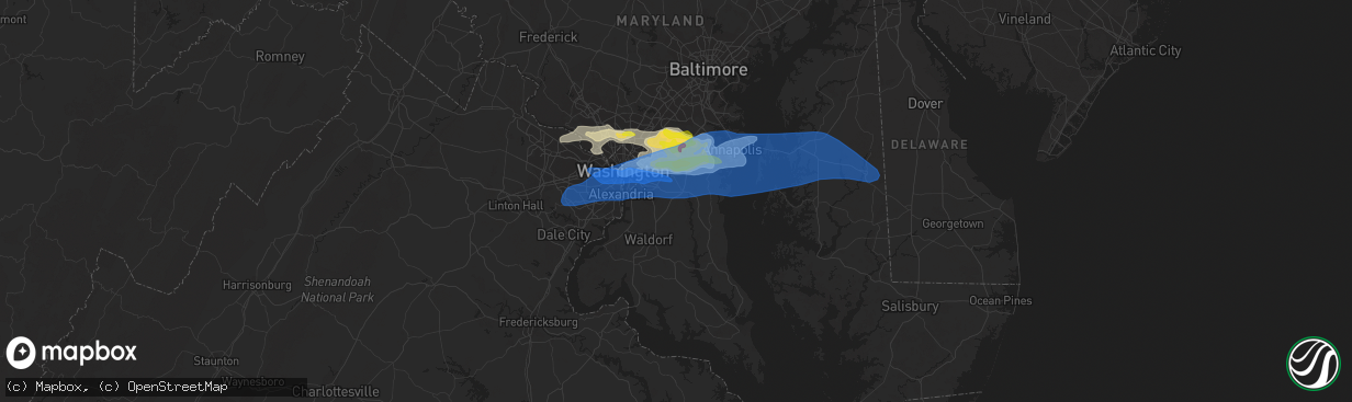 Hail map in Upper Marlboro, MD on July 1, 2021