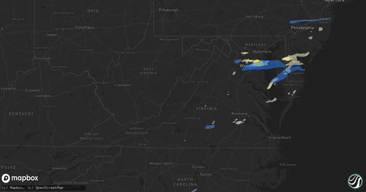 Hail map in Virginia on July 1, 2021