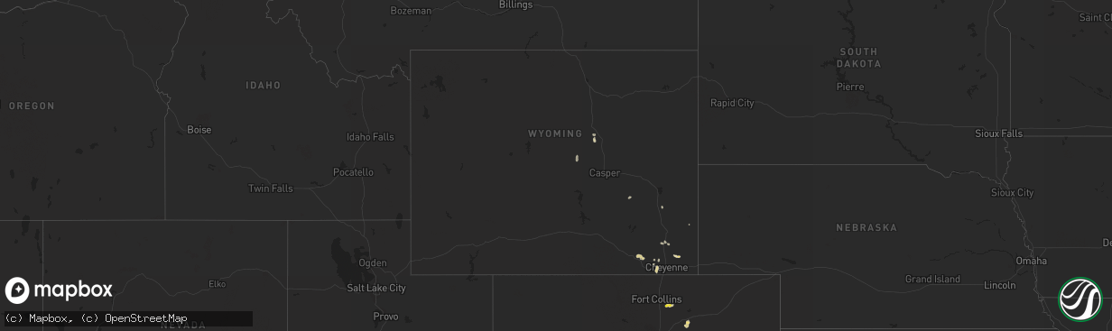 Hail map in Wyoming on July 1, 2021