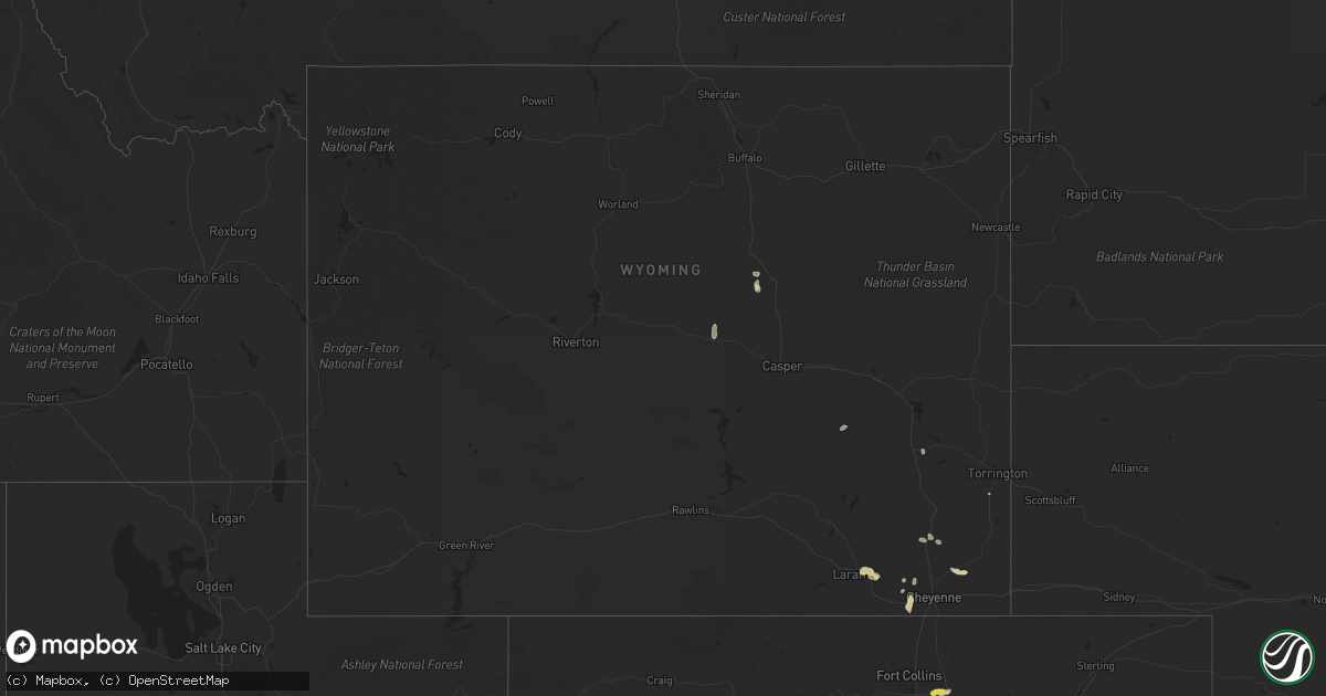 Hail map in Wyoming on July 1, 2021