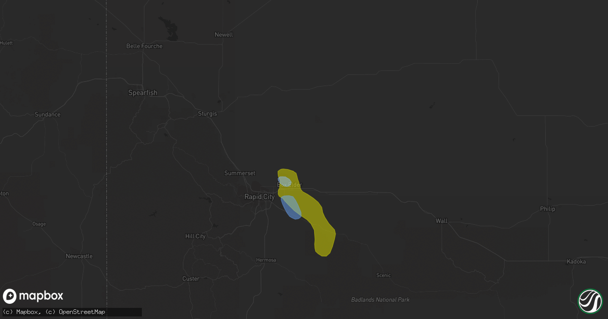 Hail map in Box Elder, SD on July 1, 2022