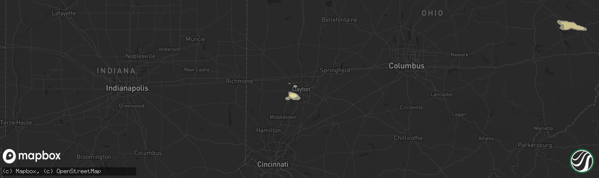 Hail map in Dayton, OH on July 1, 2022