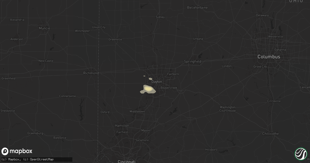 Hail map in Dayton, OH on July 1, 2022