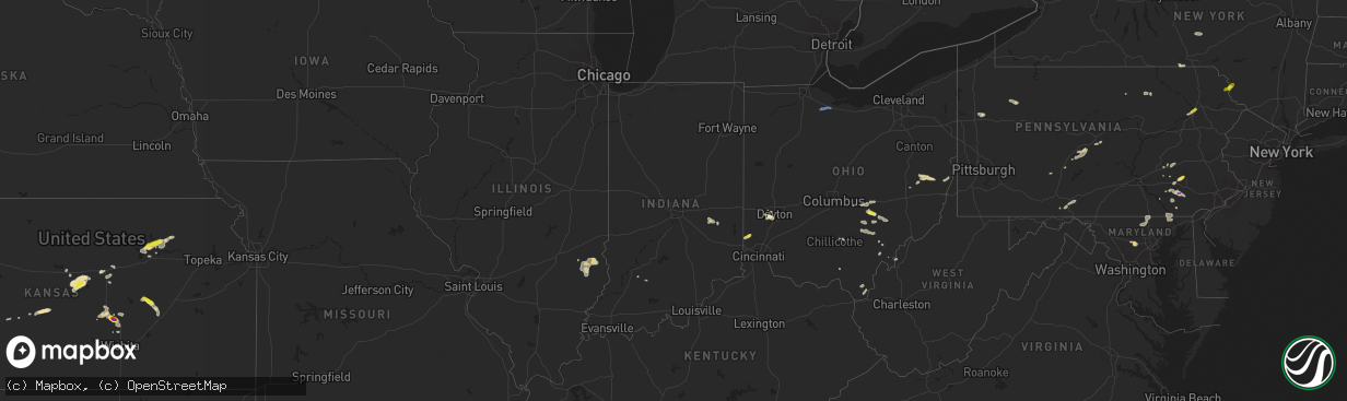 Hail map in Indiana on July 1, 2022