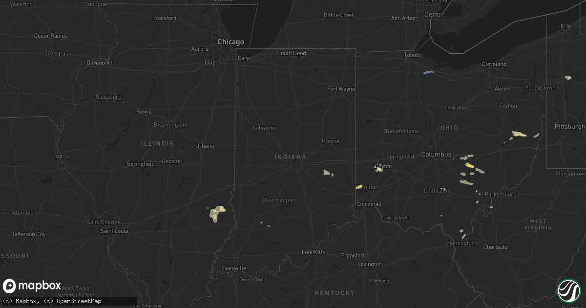 Hail map in Indiana on July 1, 2022