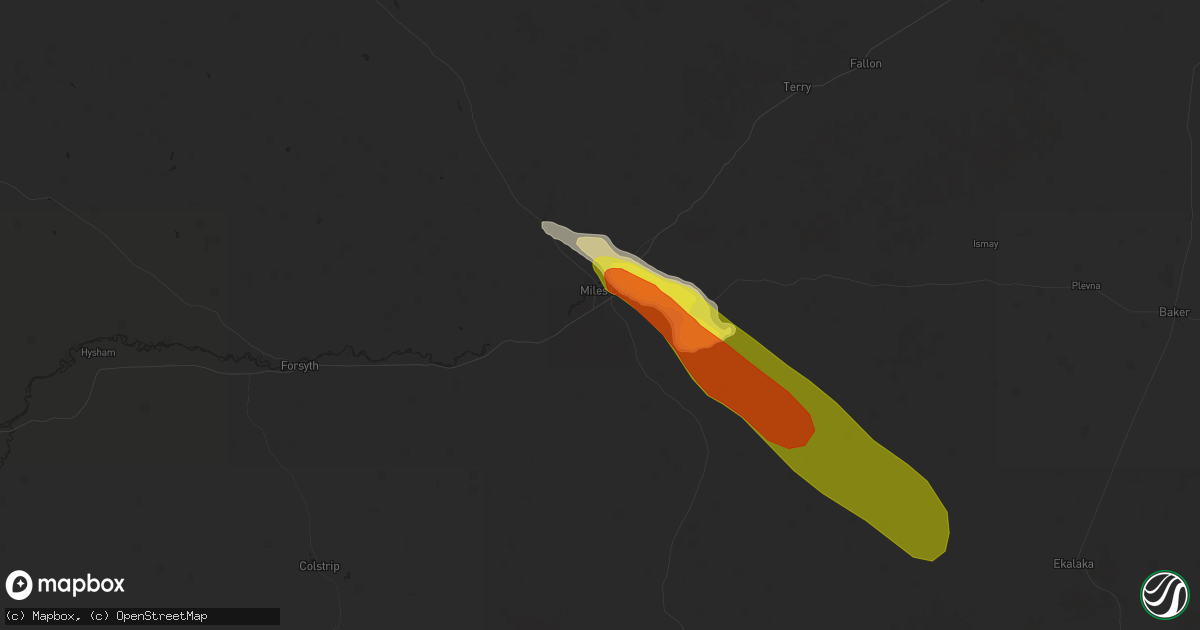 Hail map in Miles City, MT on July 1, 2022