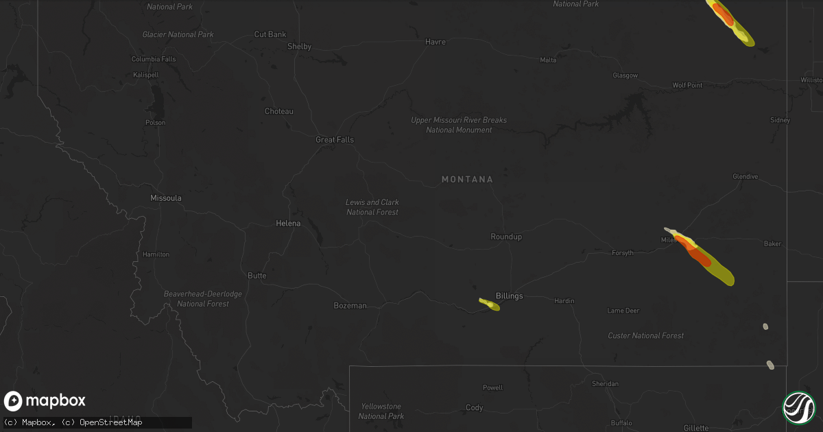 Hail map in Montana on July 1, 2022