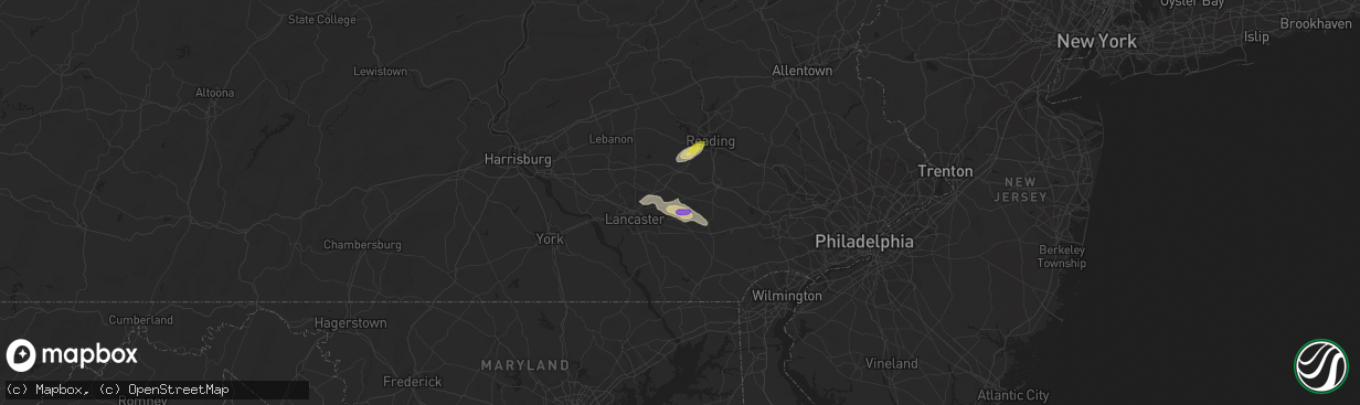 Hail map in New Holland, PA on July 1, 2022