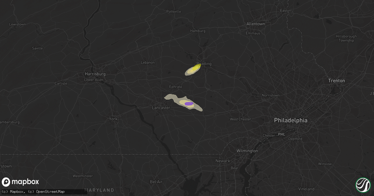 Hail map in New Holland, PA on July 1, 2022