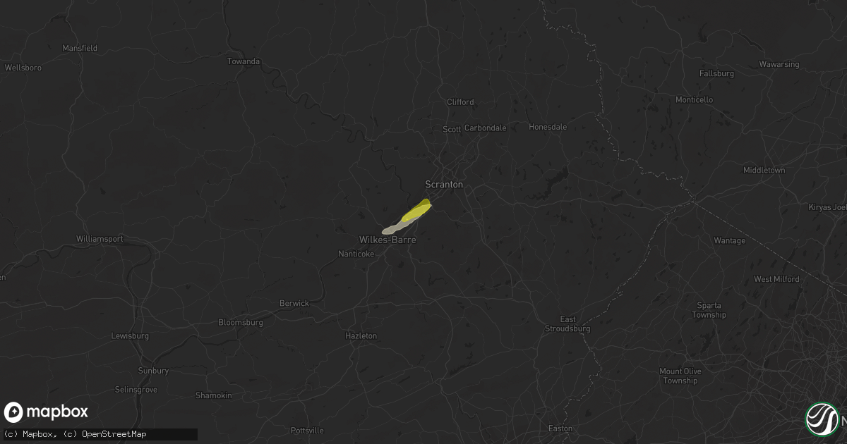 Hail map in Pittston, PA on July 1, 2022