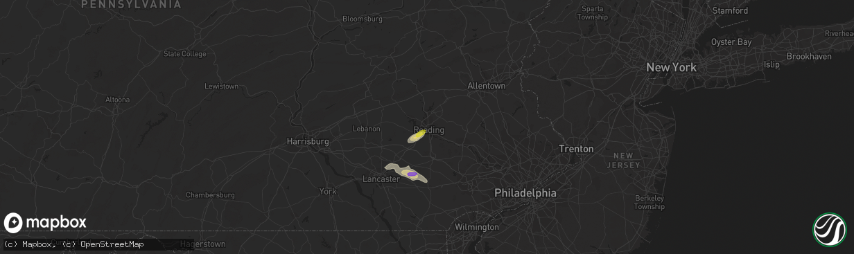 Hail map in Reading, PA on July 1, 2022