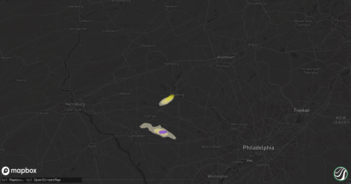 Hail map in Reading, PA on July 1, 2022
