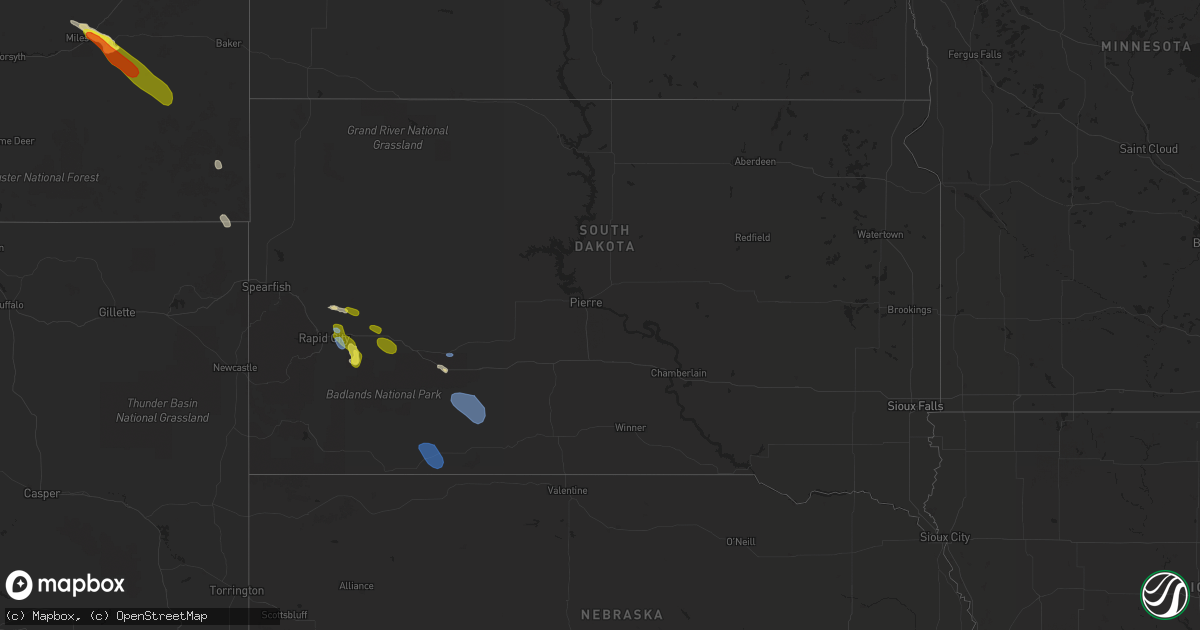 Hail map in South Dakota on July 1, 2022