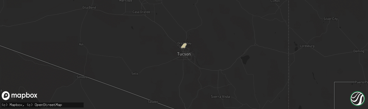 Hail map in Tucson, AZ on July 1, 2022