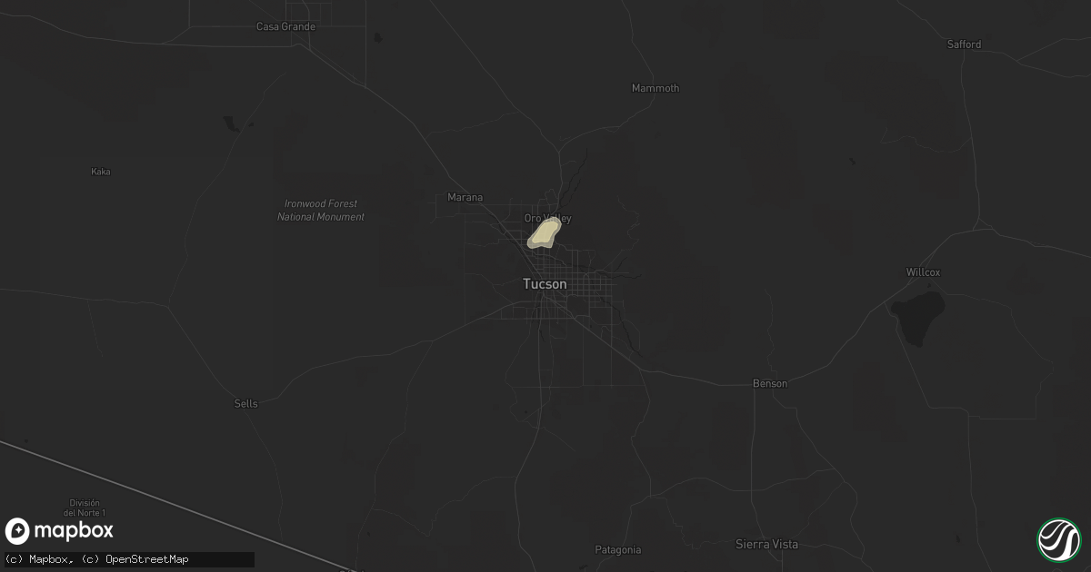 Hail map in Tucson, AZ on July 1, 2022