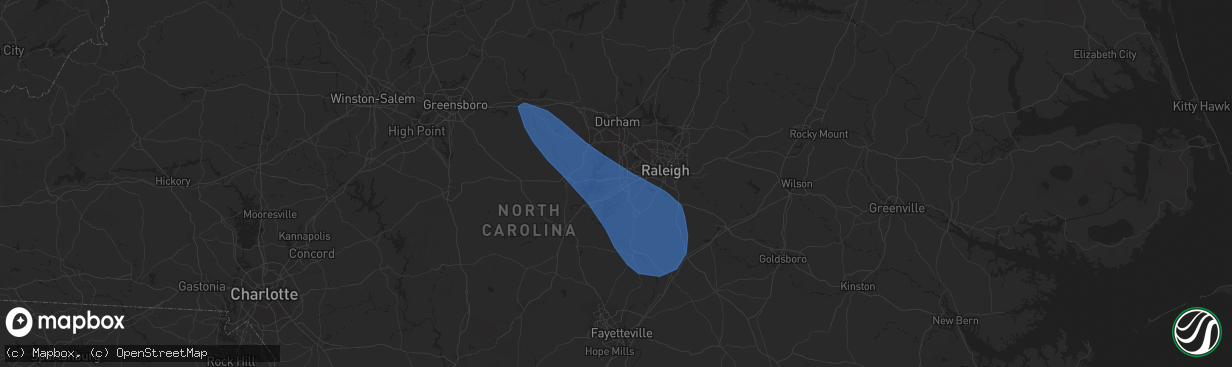 Hail map in Apex, NC on July 1, 2023