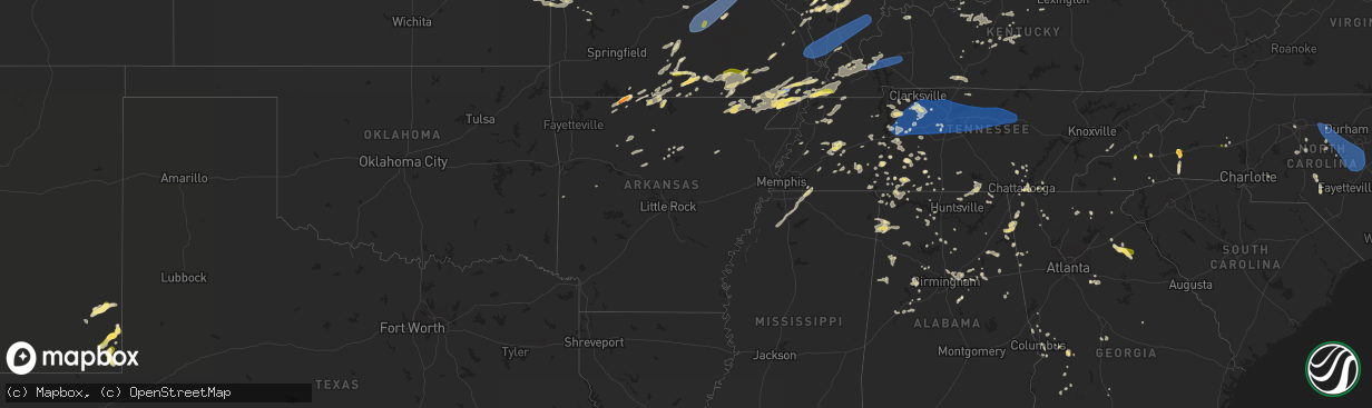 Hail map in Arkansas on July 1, 2023