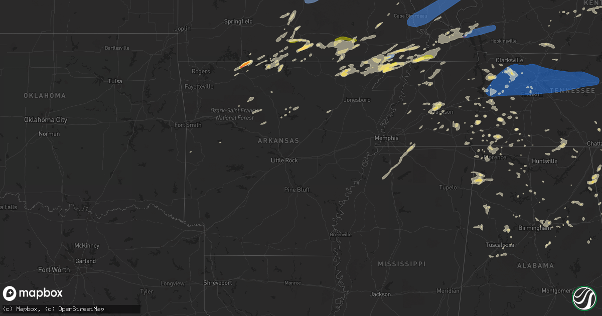 Hail map in Arkansas on July 1, 2023