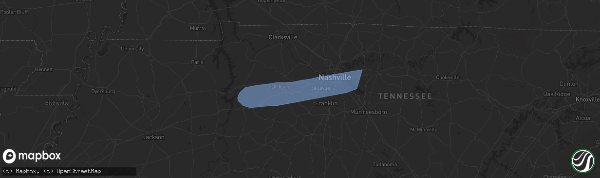 Hail map in Burns, TN on July 1, 2023