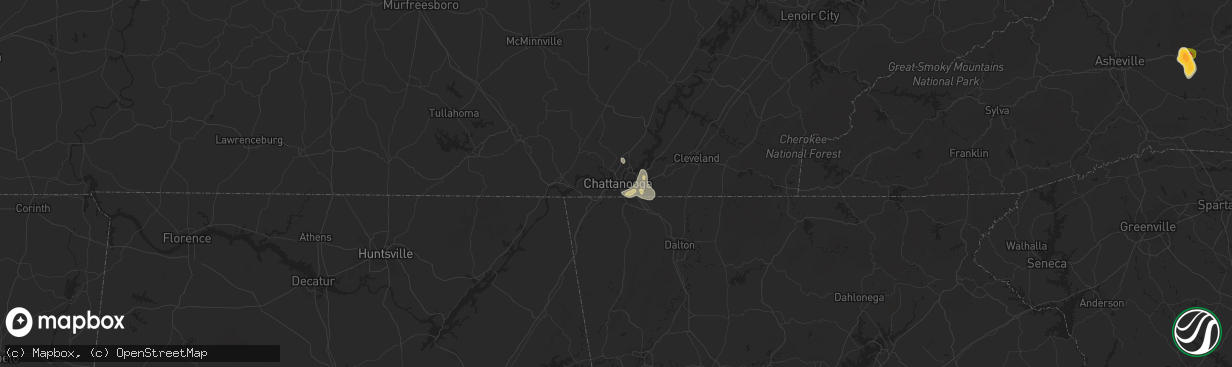Hail map in Chattanooga, TN on July 1, 2023