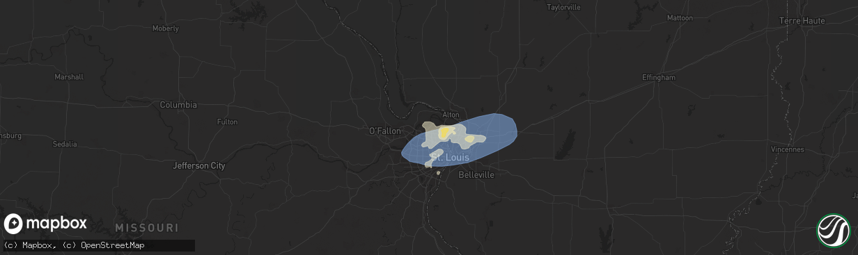 Hail map in Florissant, MO on July 1, 2023