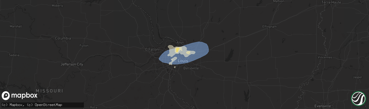 Hail map in Granite City, IL on July 1, 2023