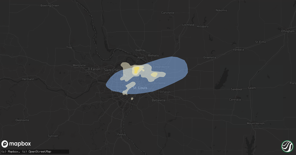 Hail map in Granite City, IL on July 1, 2023