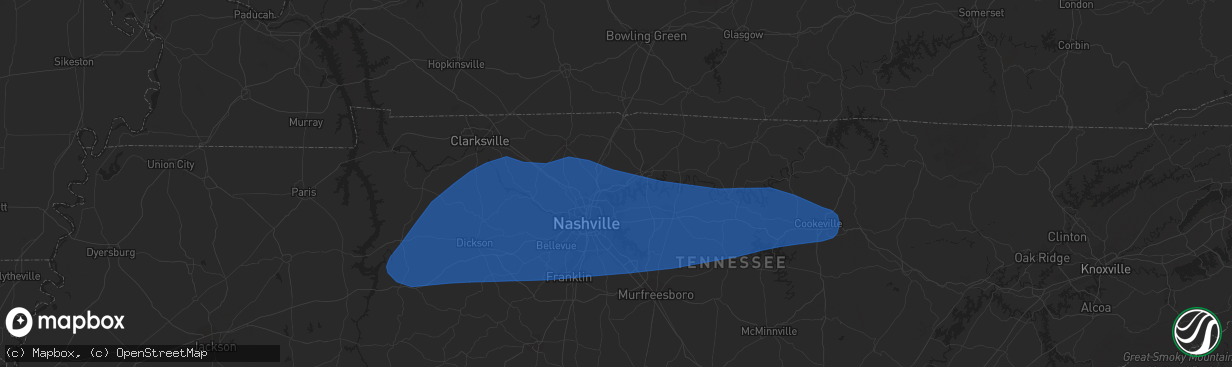 Hail map in Hendersonville, TN on July 1, 2023