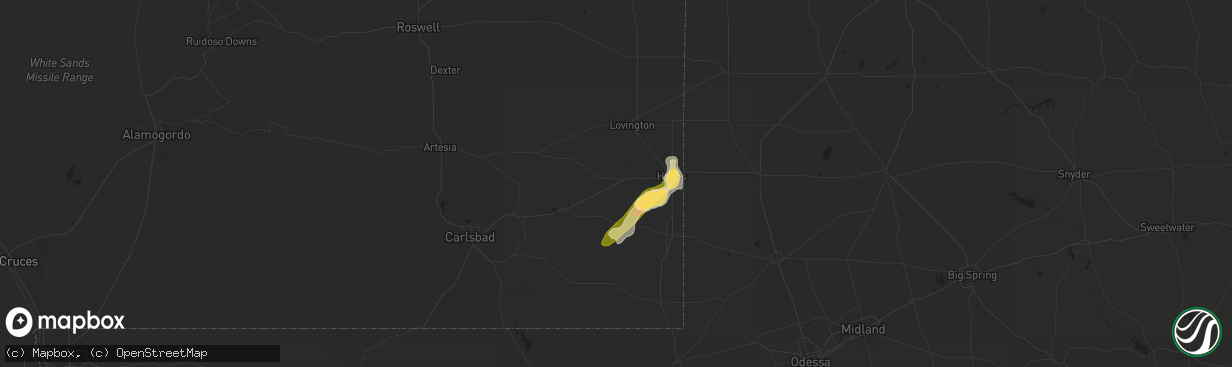 Hail map in Hobbs, NM on July 1, 2023