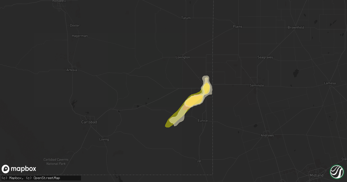 Hail map in Hobbs, NM on July 1, 2023