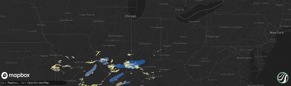 Hail map in Indiana on July 1, 2023