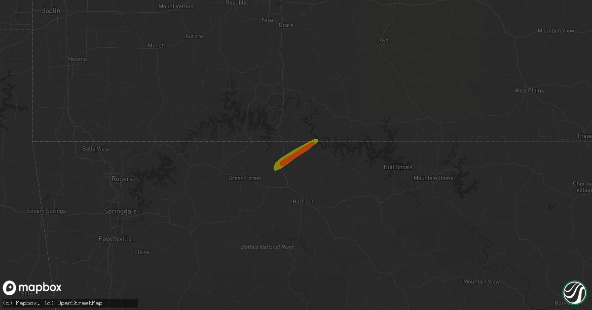 Hail map in Kirbyville, MO on July 1, 2023