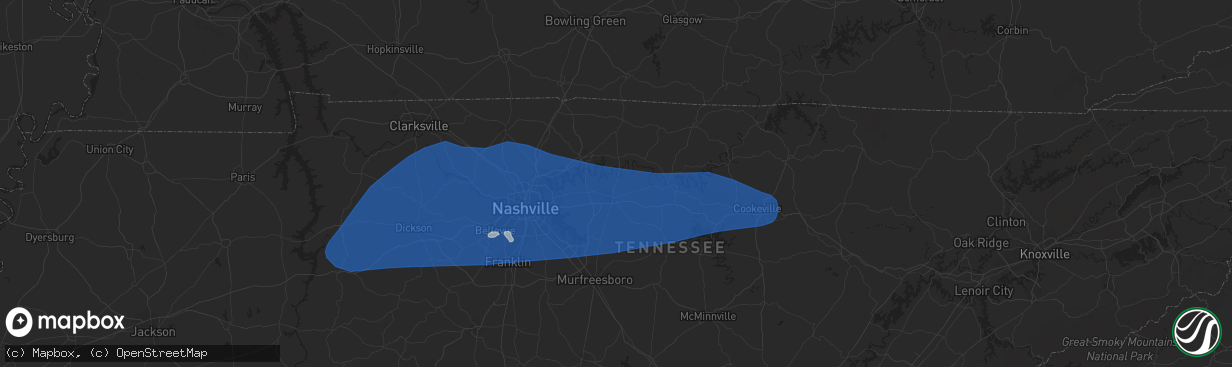 Hail map in Lebanon, TN on July 1, 2023