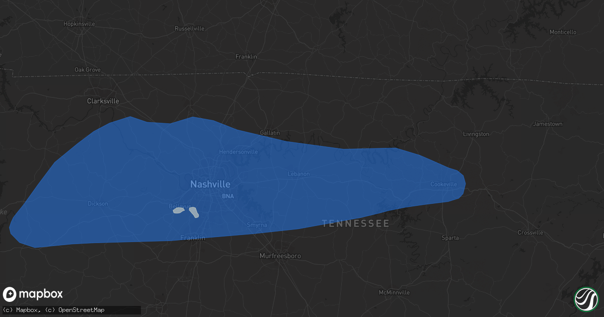 Hail map in Lebanon, TN on July 1, 2023