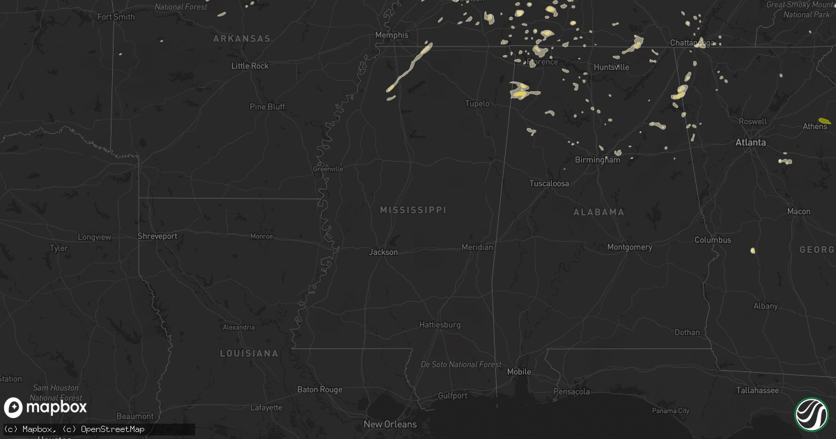 Hail map in Mississippi on July 1, 2023