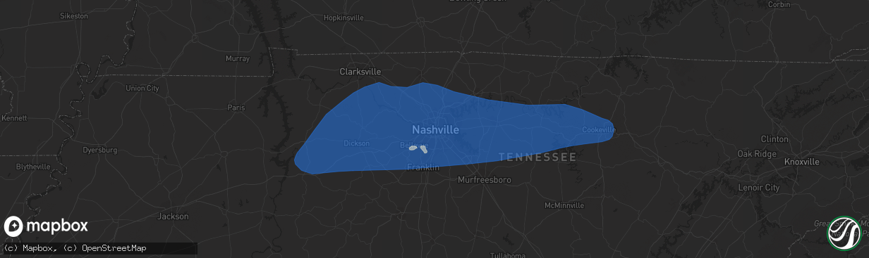 Hail map in Nashville, TN on July 1, 2023