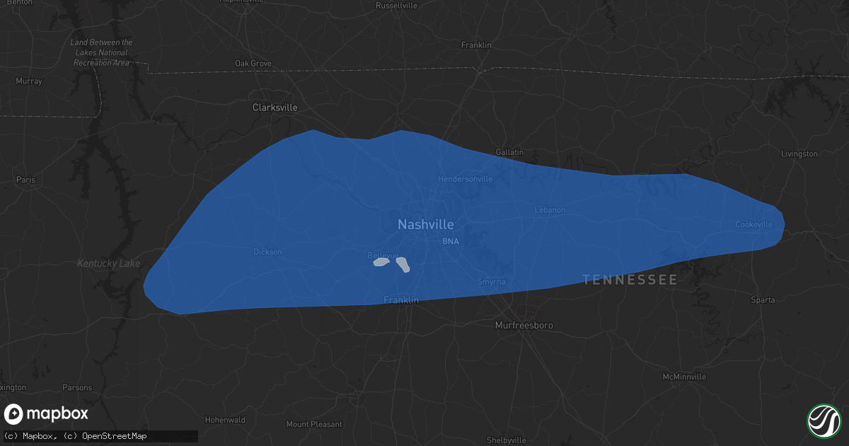 Hail map in Nashville, TN on July 1, 2023