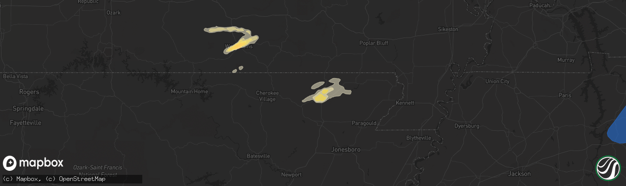 Hail map in Pocahontas, AR on July 1, 2023