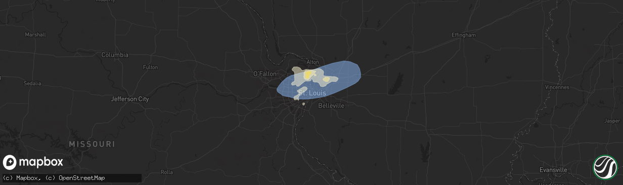Hail map in Saint Louis, MO on July 1, 2023