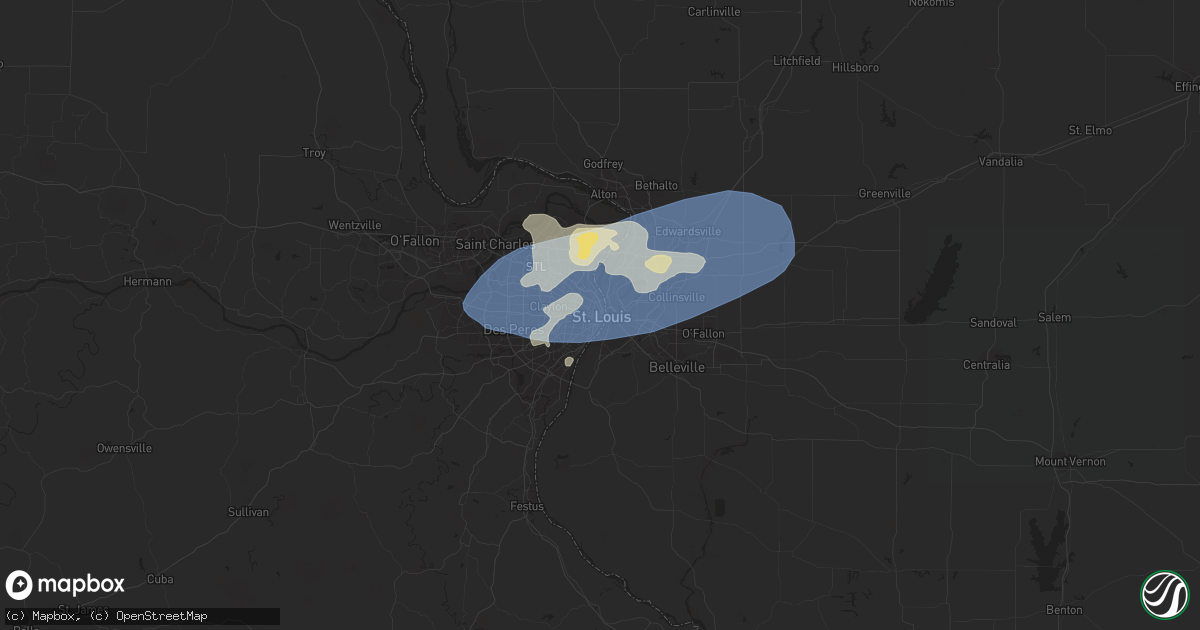 Hail map in Saint Louis, MO on July 1, 2023