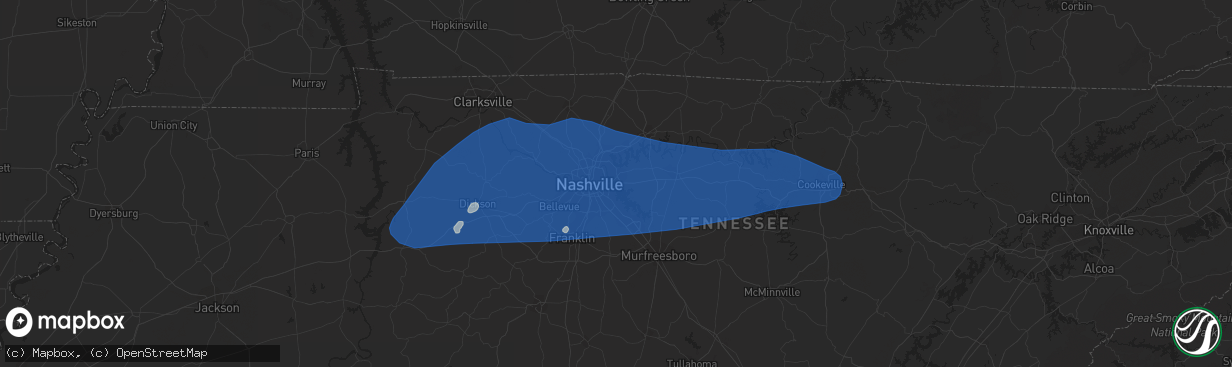 Hail map in Smyrna, TN on July 1, 2023