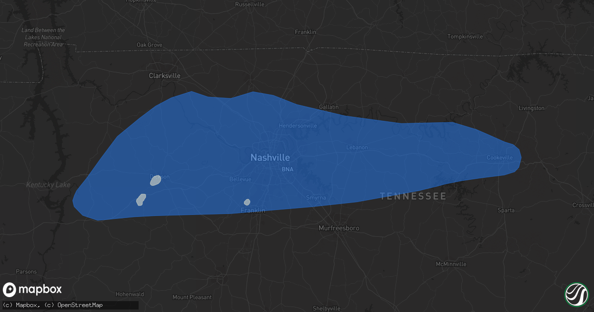 Hail map in Smyrna, TN on July 1, 2023