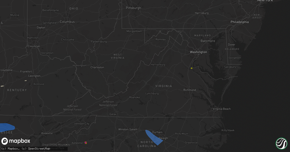Hail map in Virginia on July 1, 2023