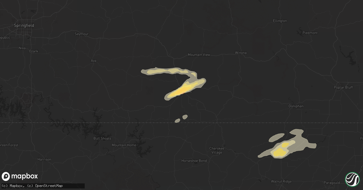 Hail map in West Plains, MO on July 1, 2023