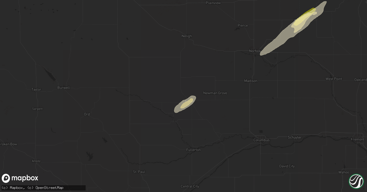 Hail map in Albion, NE on July 1, 2024