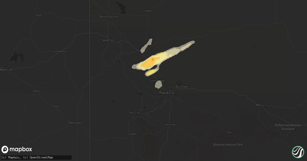 Hail map in Black Hawk, SD on July 1, 2024
