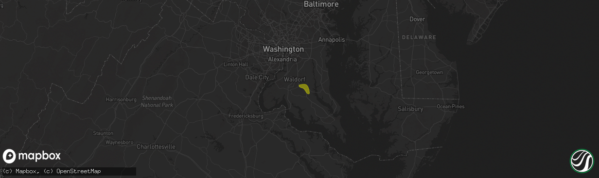 Hail map in Bryantown, MD on July 1, 2024