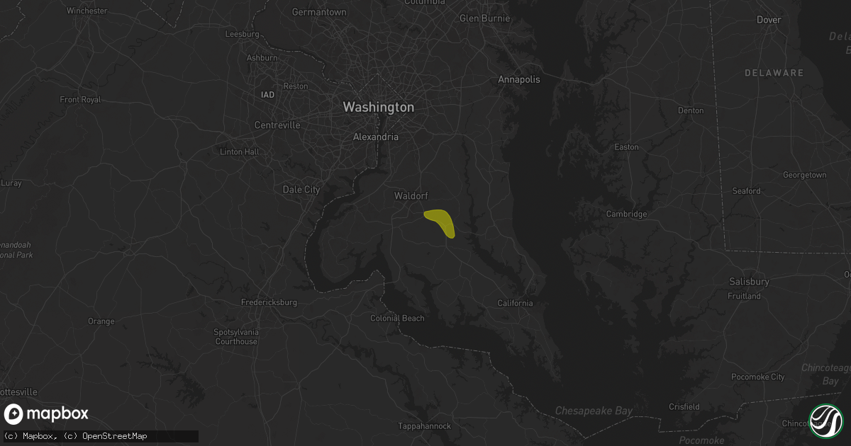 Hail map in Bryantown, MD on July 1, 2024