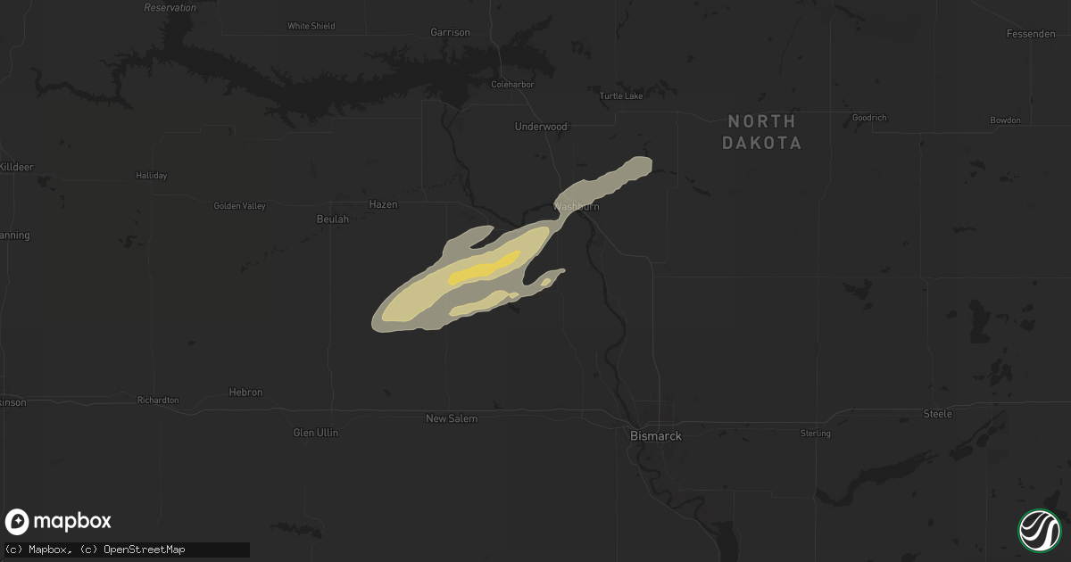 Hail map in Center, ND on July 1, 2024