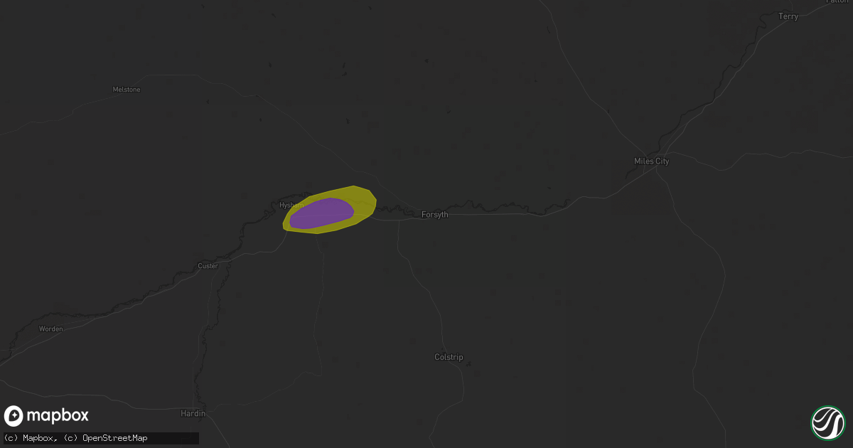 Hail map in Forsyth, MT on July 1, 2024